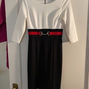 WHBM Color Block Belted Dress Red Cream Black sz 2